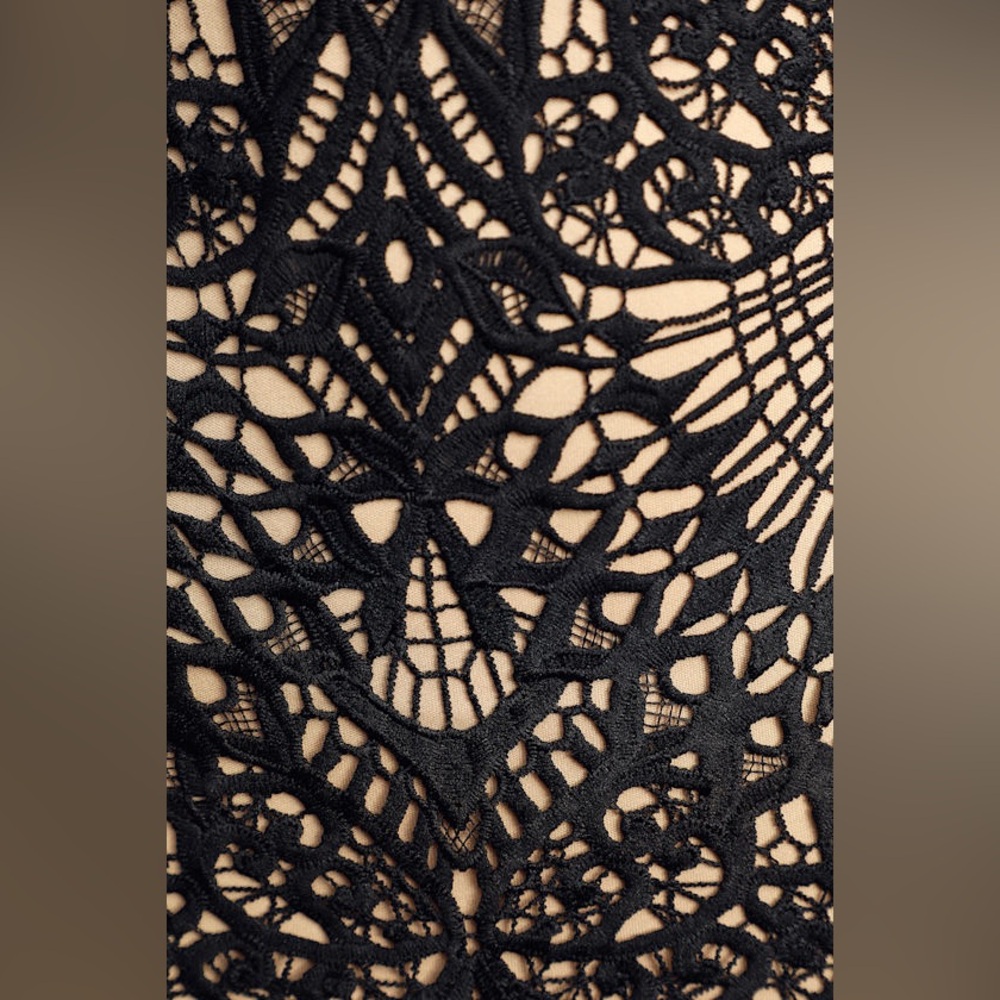Lulu's Black & Gold Lace-Overlay Deep V Mini Dress - Picture 5 of 16